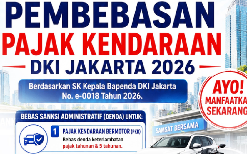 Belum Bayar Pajak Kendaraan, DKI Jakarta Bebaskan Denda Keterlambatan Sampai 31 Agustus 2026